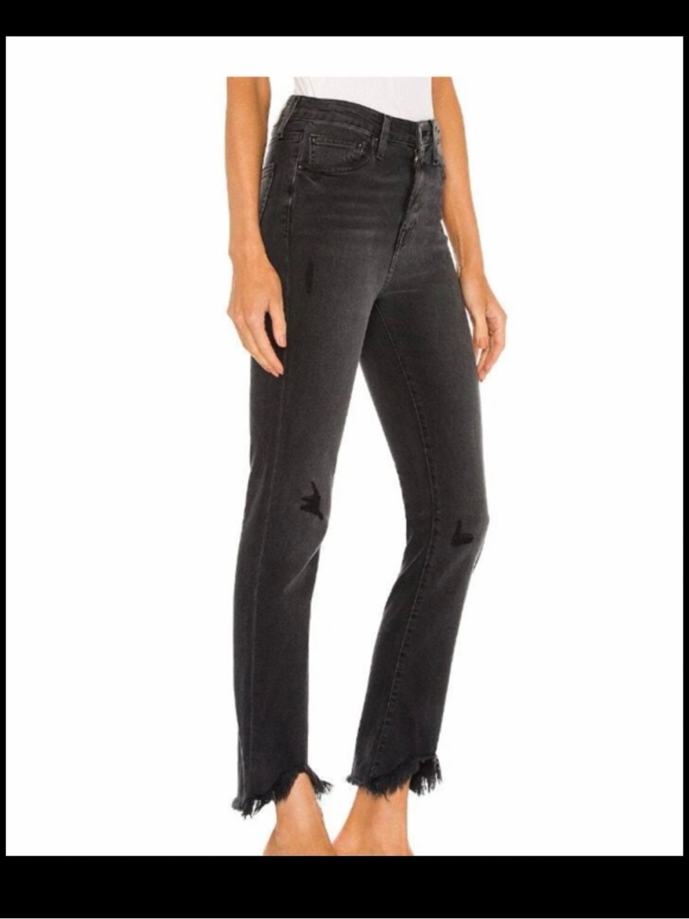Jonathan Simkhai | Black High-Rise Straight Jeans with Frayed Hem